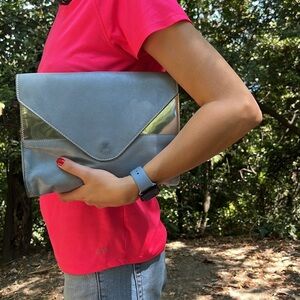 Eggshell blue crossbody bag & clutch
